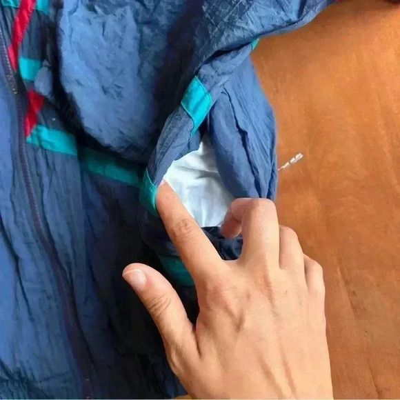 Vintage 90s Windbreaker Navy Striped Jacket Men’s 2XL Athletic Works 100% Nylon - Picture 3 of 7